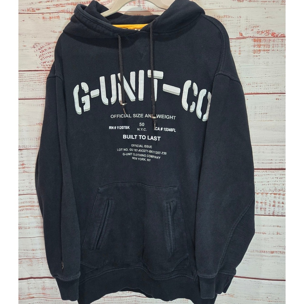 G-Unit Men's Heavyweight Vintage Pullover Hoodie Black XL Logo Y2K Grunge